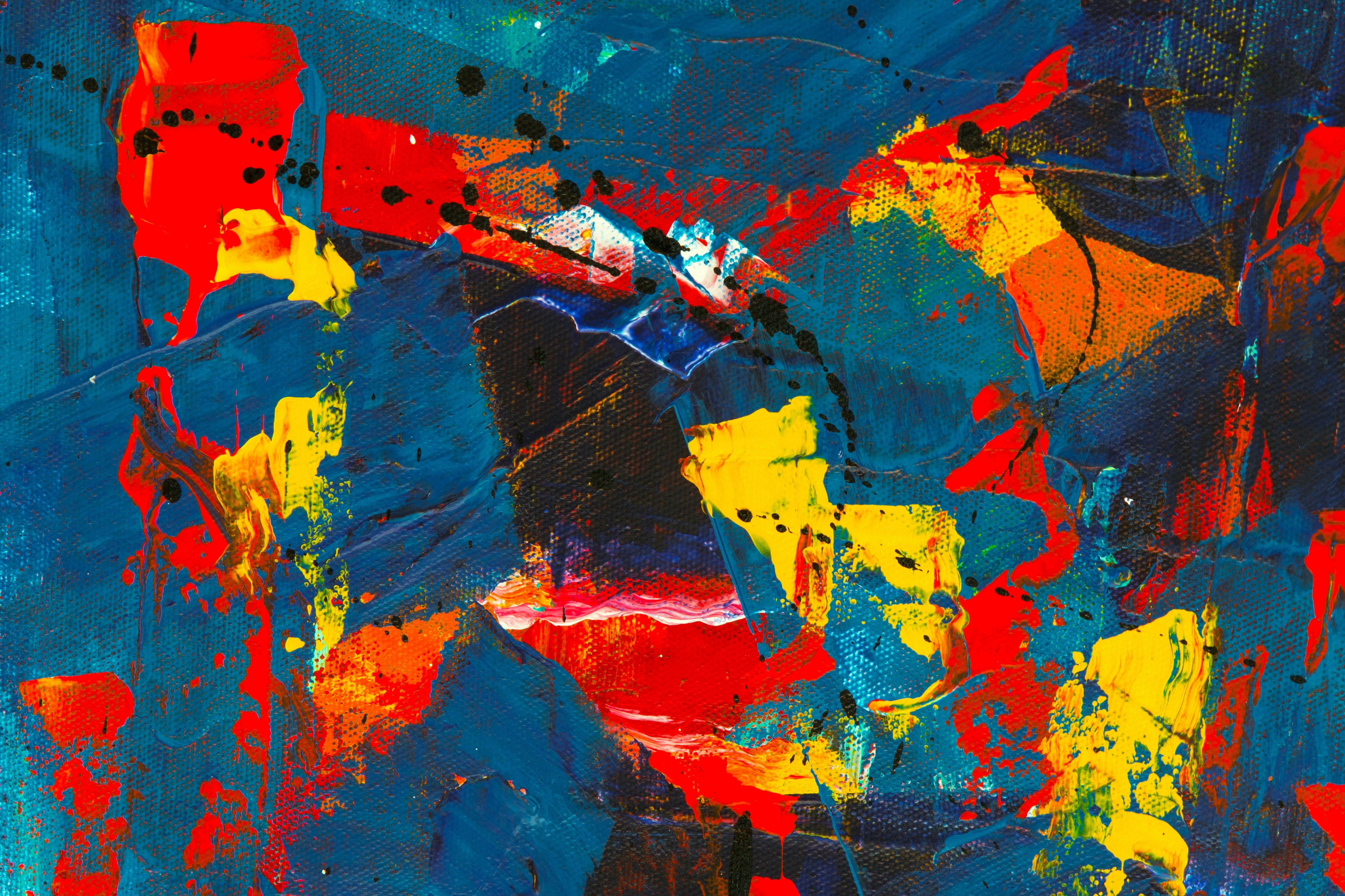 blue red and yellow abstract painting